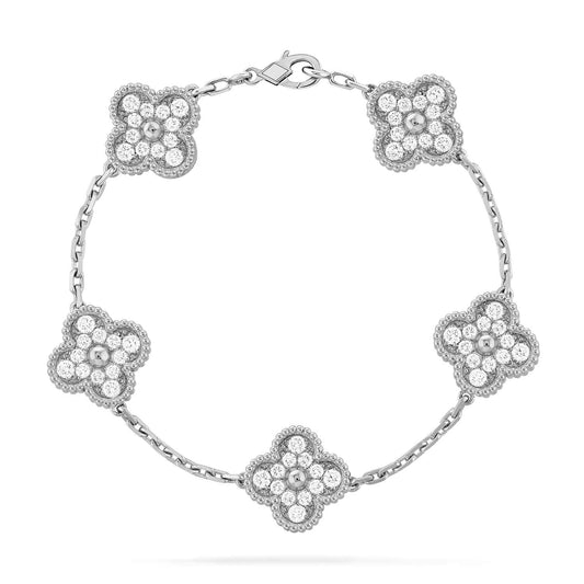 LUXEIFY CLOVER 5 MOTIFS  DIAMOND BRACELET SILVER