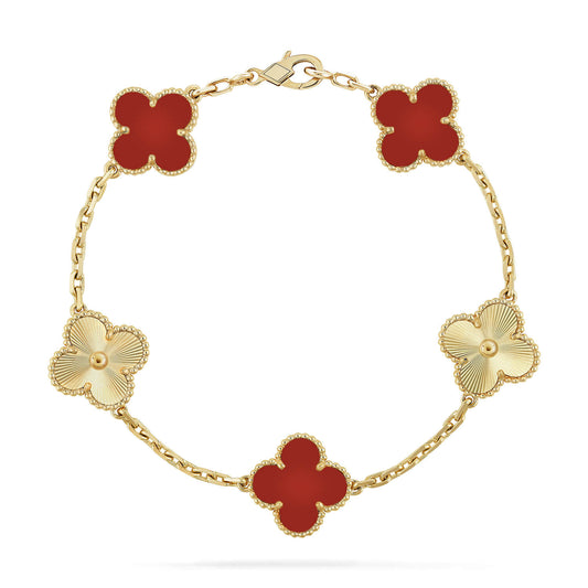LUXEIFY CLOVER  5 MOTIFS CARNELIAN GOLD BRACELET